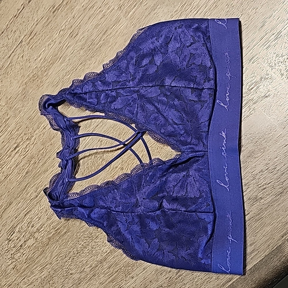 PINK NWOT Victoria's Secret Blue Halter Style Bralette Size Med 36DD